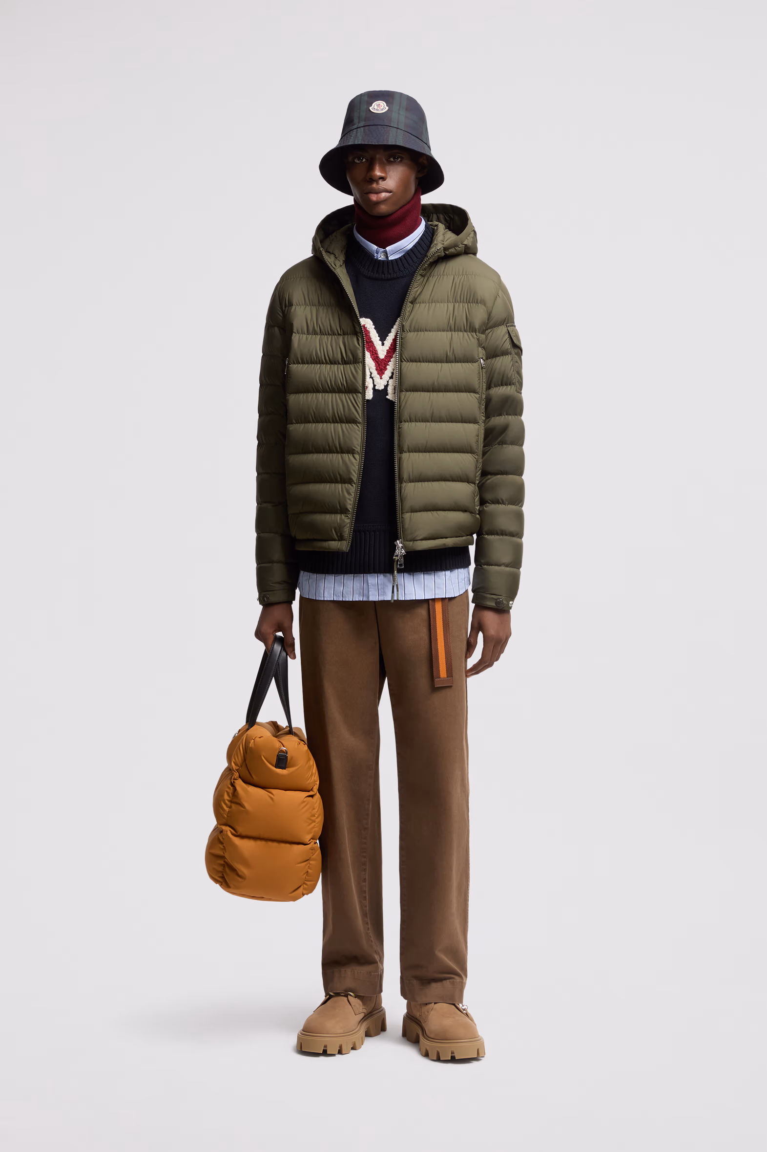 Galion Hooded Short Down Jacket Men Olive Green Moncler 0